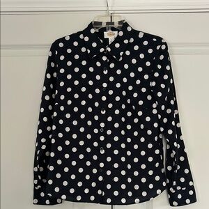 Talbots Navy and White Polka Dot Cotton Blouse